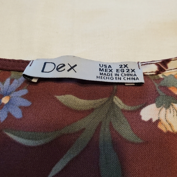 Dex Women's Plus Size 2XL Floral Faux Wrap Top Long Sleeved Elastic Waist Wine - Picture 7 of 7